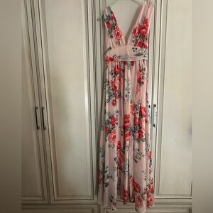 Lulu's Pink and Red Floral Maxi Dress